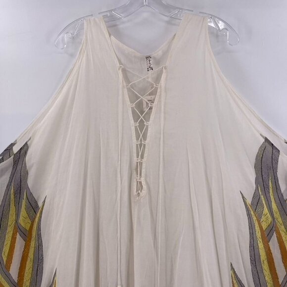Intimately Free People Size S Off White Semi Shear Batwing Lace Front Maxi Dress - Picture 3 of 8